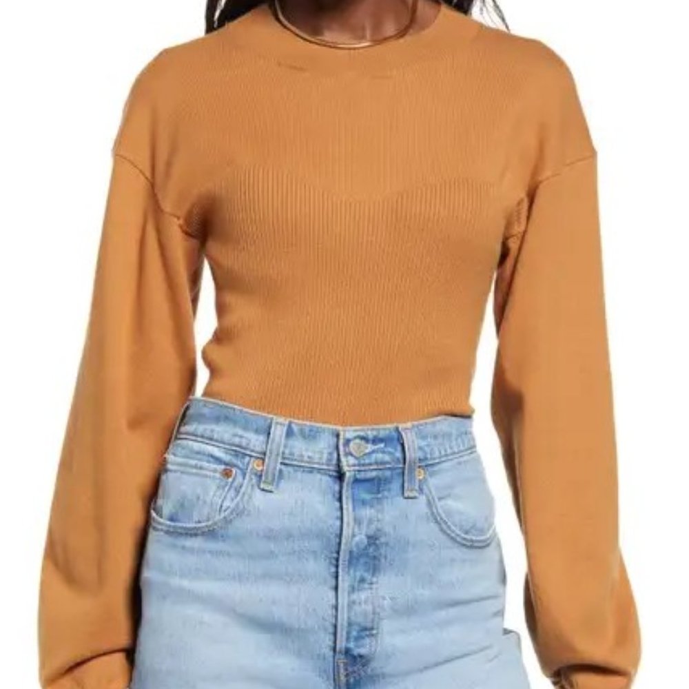 Open Edit Corset Detail Cotton Blend Sweater